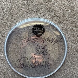 TAMA -Charlie Benante from Anthrax autographDrumhead with Black Signatures